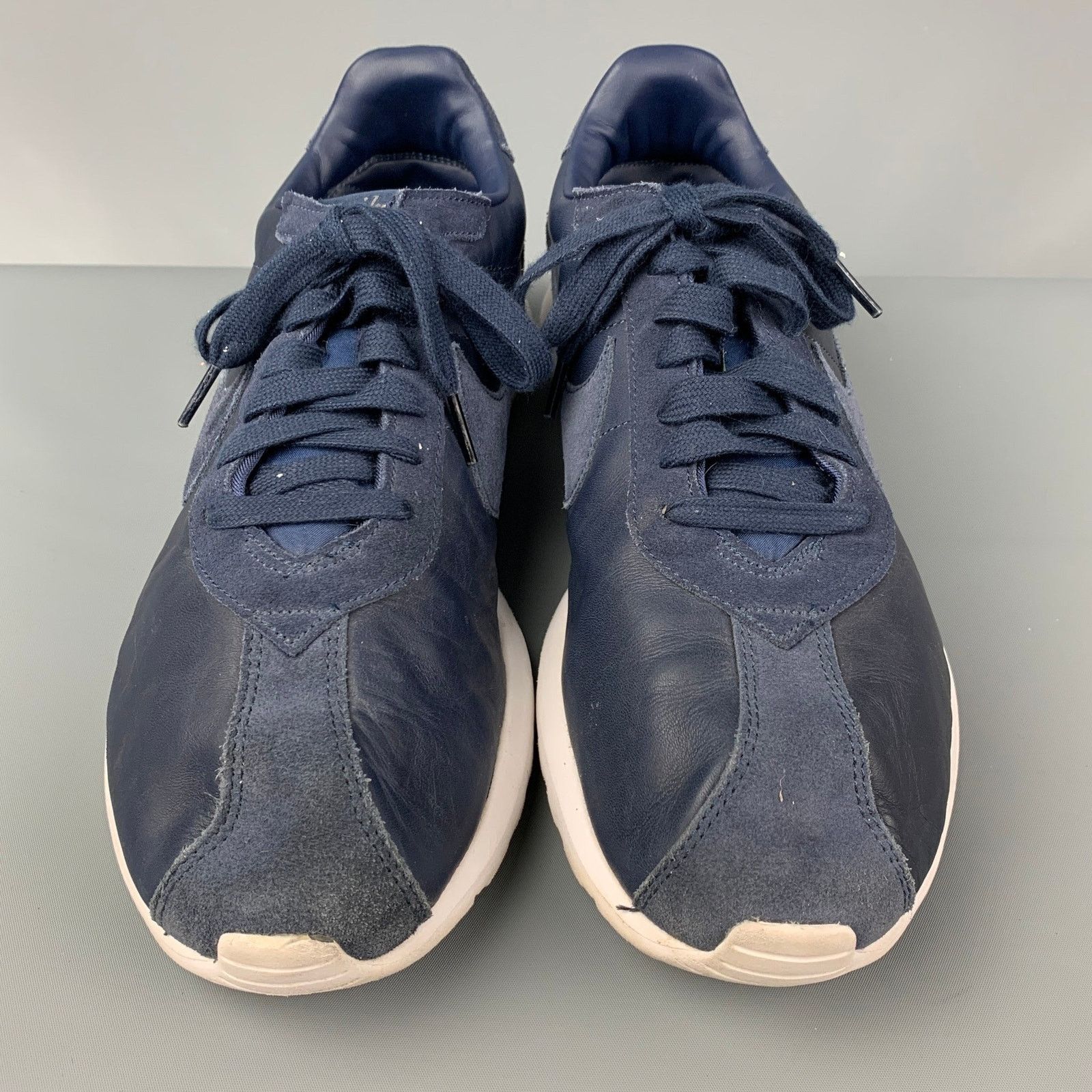NIKE Size 12 Navy Leather Low Top Sneakers