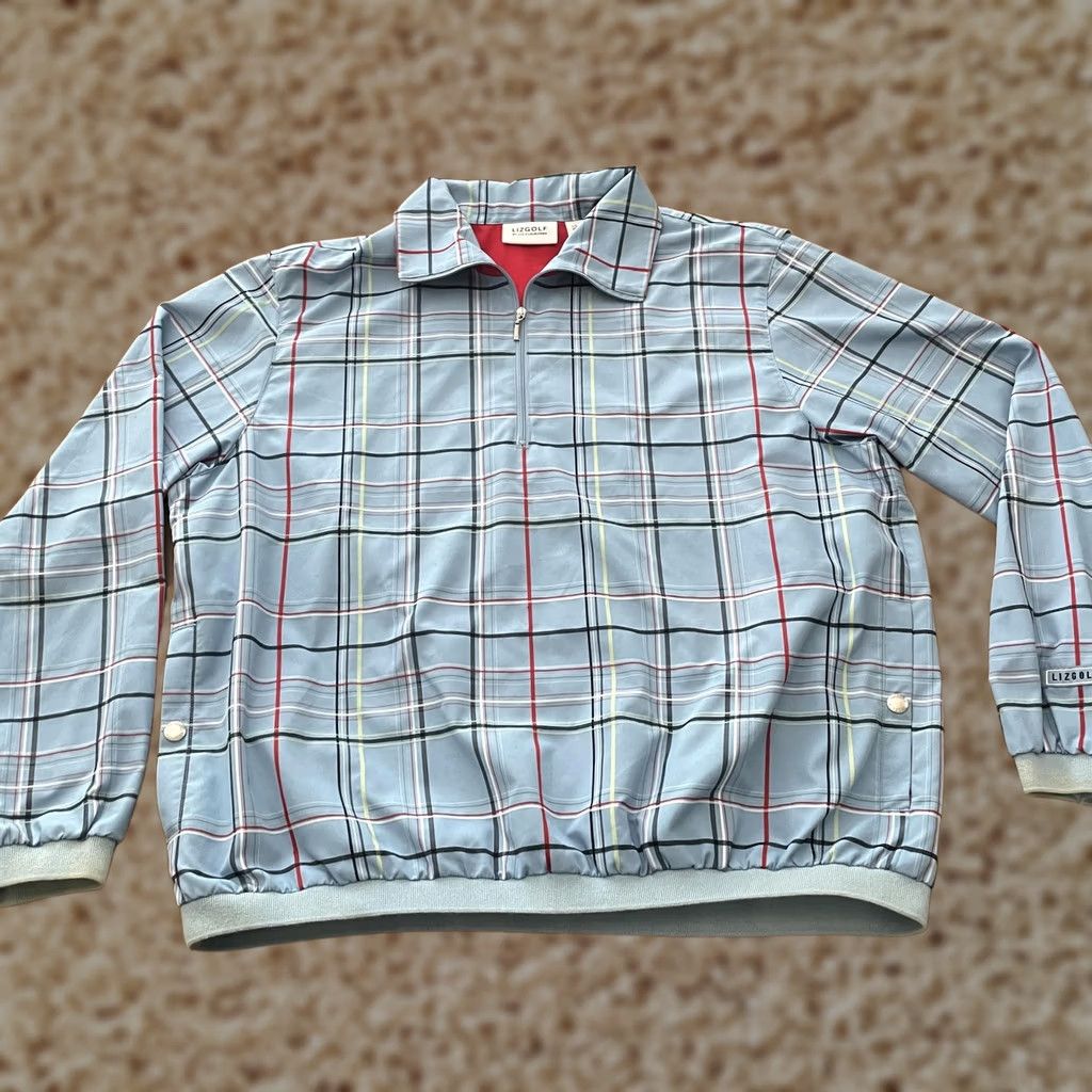 Liz Claiborne VINTAGE Liz Claiborne LizGolf Jacket Womens Large Blue Plaid Full Zip Collared Pockets Size L / US 10 / IT 46 - 1 Thumbnail