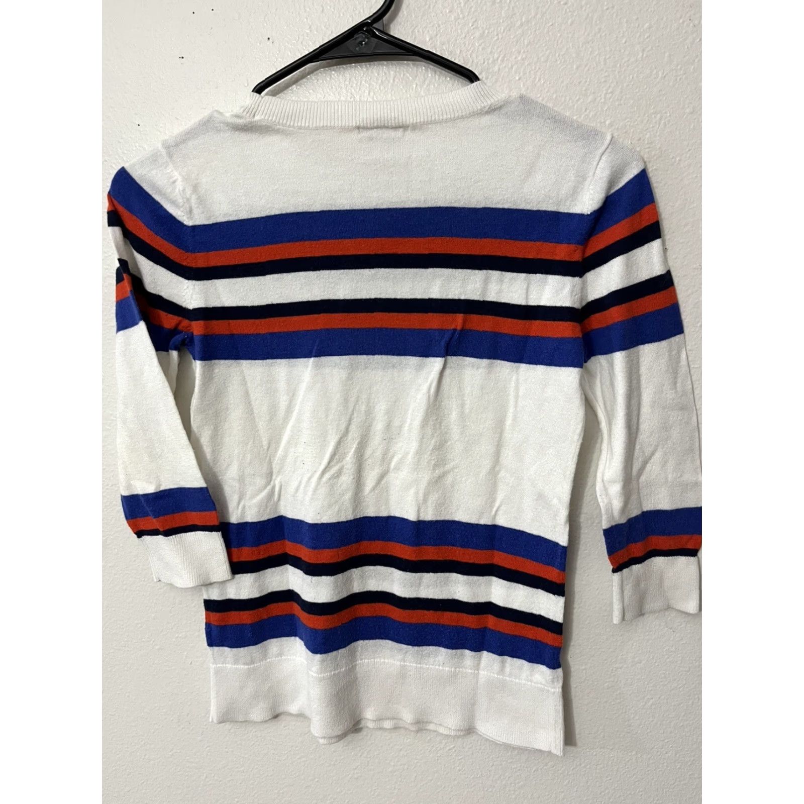 Vintage Halogen Shirt Women XS White Striped Lightweight Cotton Knit Ring Neck Pullover 3/4 Sleeve Classic Modern Mens Girls? Size XS / US 0-2 / IT 36-38 - 2 Thumbnail
