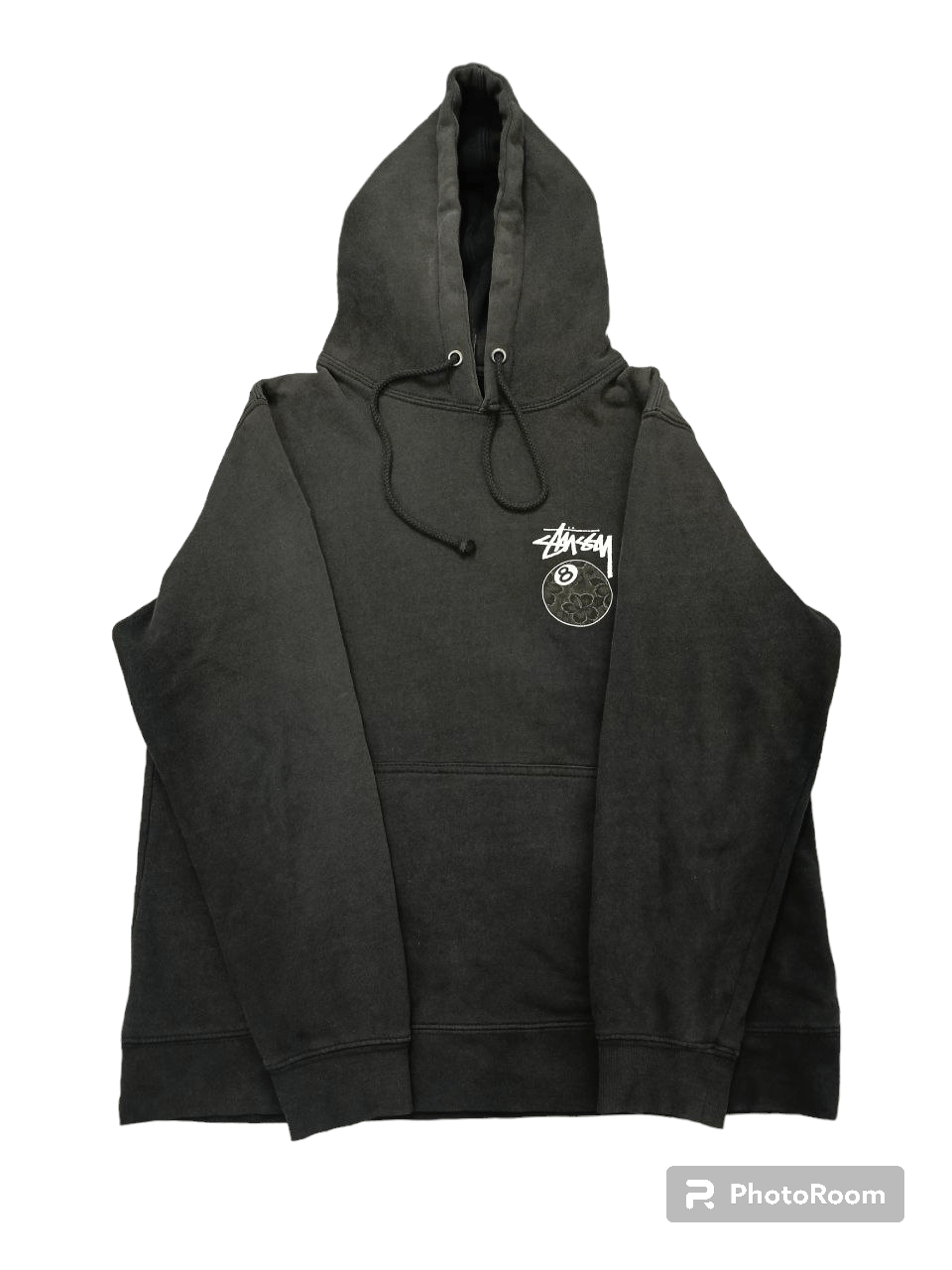 image of Hype x Stussy Sun Fade Stussy Hoodie 8 Ball in Faded Black, Men's (Size Small)