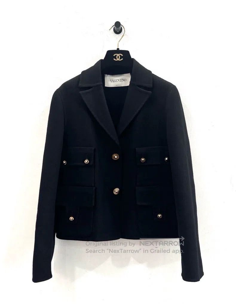 Valentino Valentino Black studded single-breasted wool jacket coat Size XS / US 0-2 / IT 36-38 - 1 Thumbnail