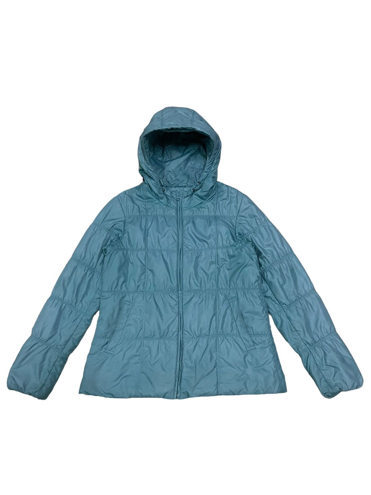 image of Vintage Japanese Uniqlo Puffer Style Hooded Jacket in Blue, Men's (Size Medium)