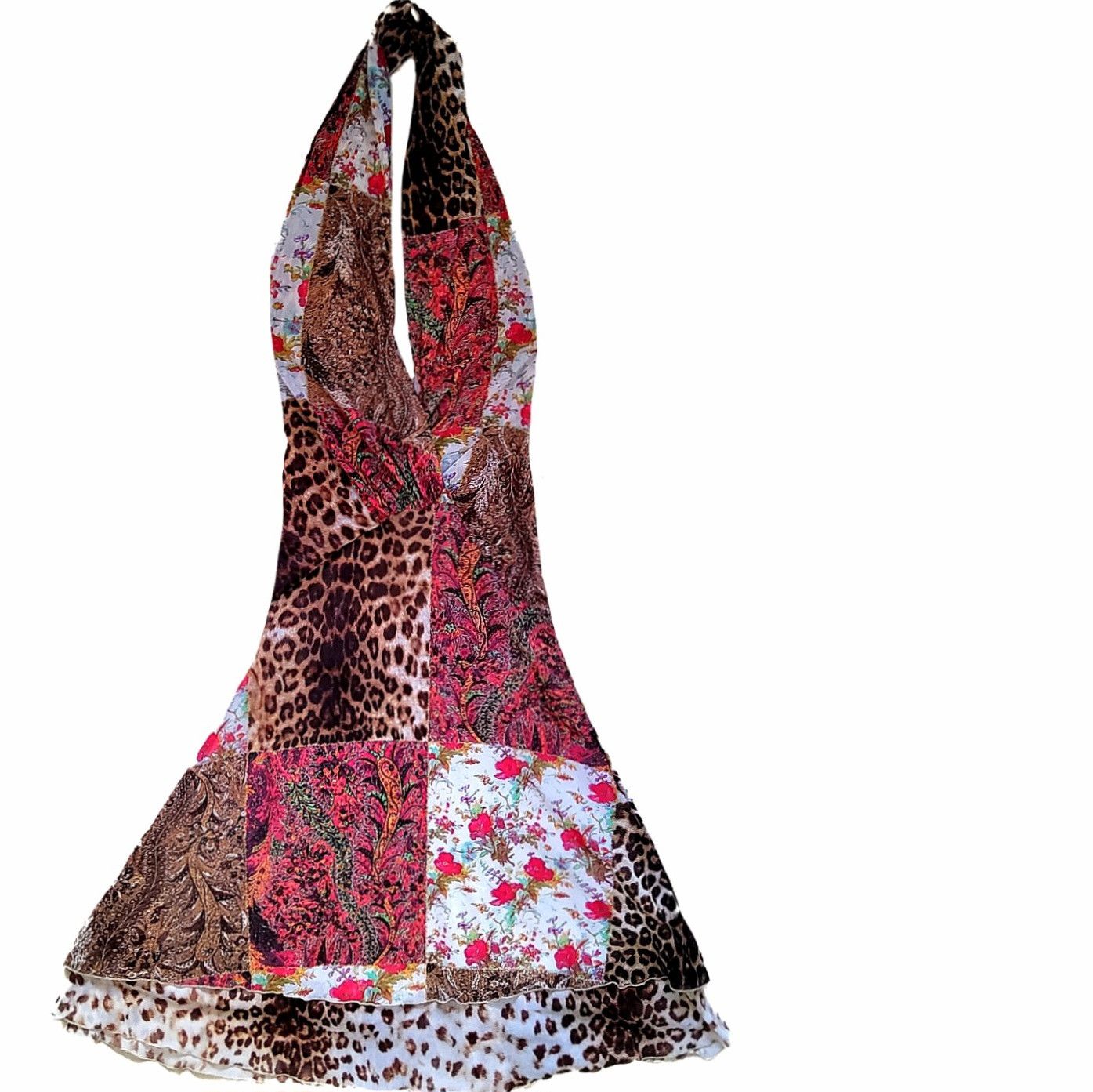 Roberto Cavalli vintage 2003 patchwork mesh halter dress