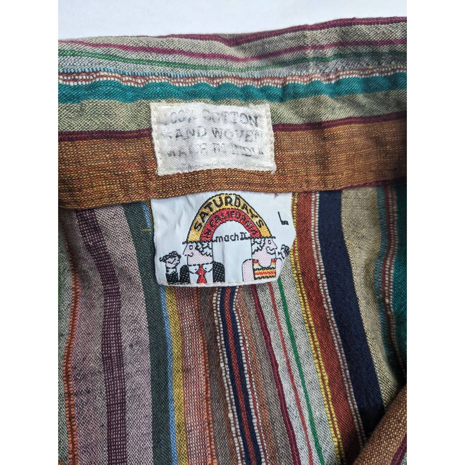 Other Vtg 60s 70s Funky Multicolor Stripes Button Down Shirt Size L / US 10 / IT 46 - 2 Thumbnail
