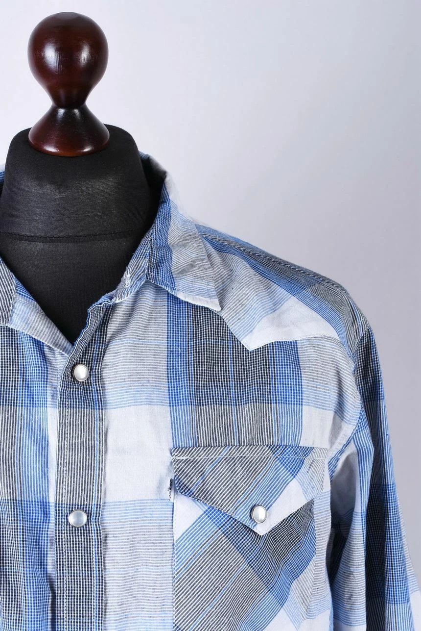 Levi's Levi's Plaid Pearl Snap Western Long Sleeve Shirt Blue White Size US M / EU 48-50 / 2 - 2 Thumbnail