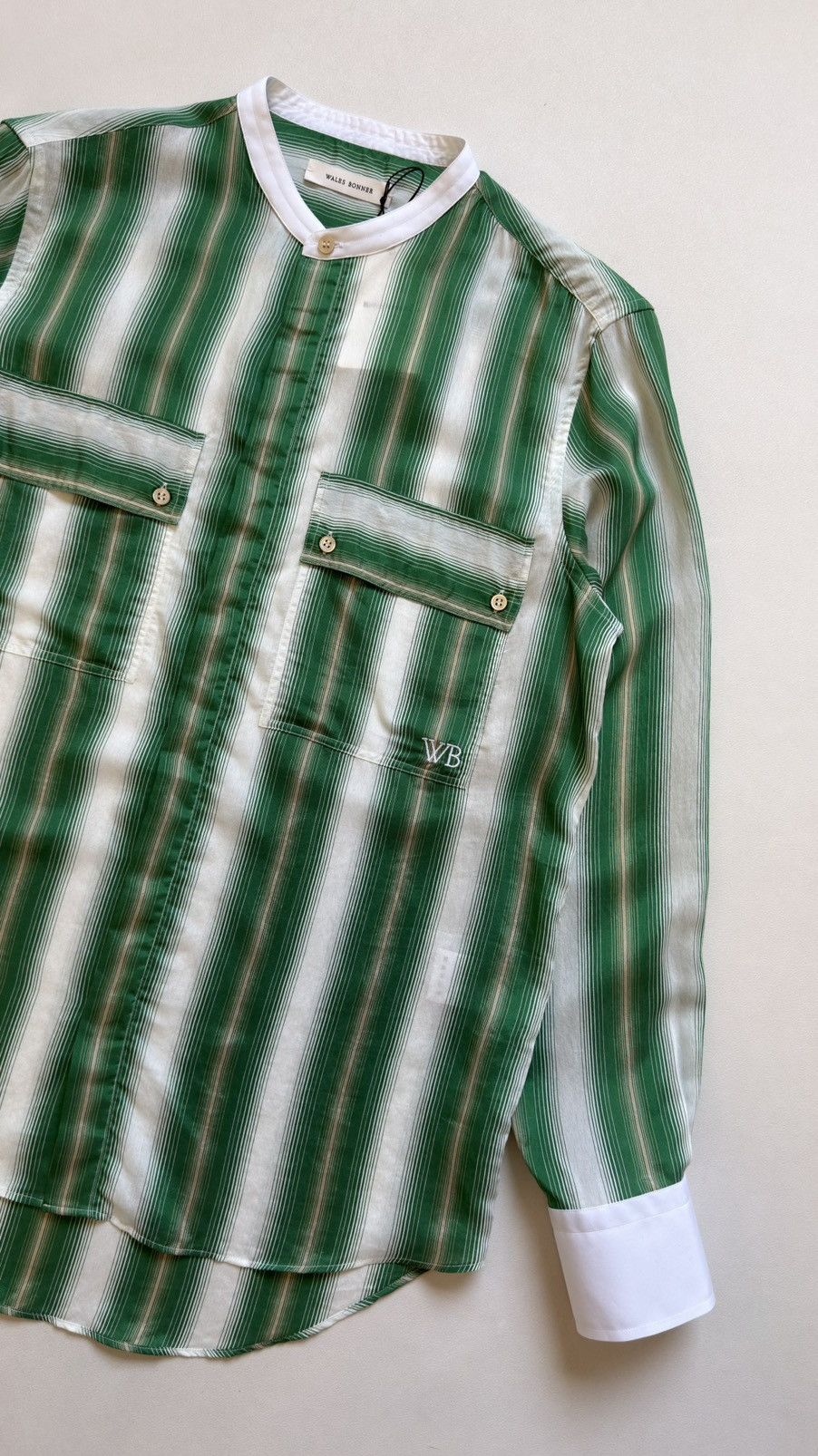 Wales Bonner ‘Cadence’ Green And Ivory Striped Shirt Size US M / EU 48-50 / 2 - 8 Thumbnail