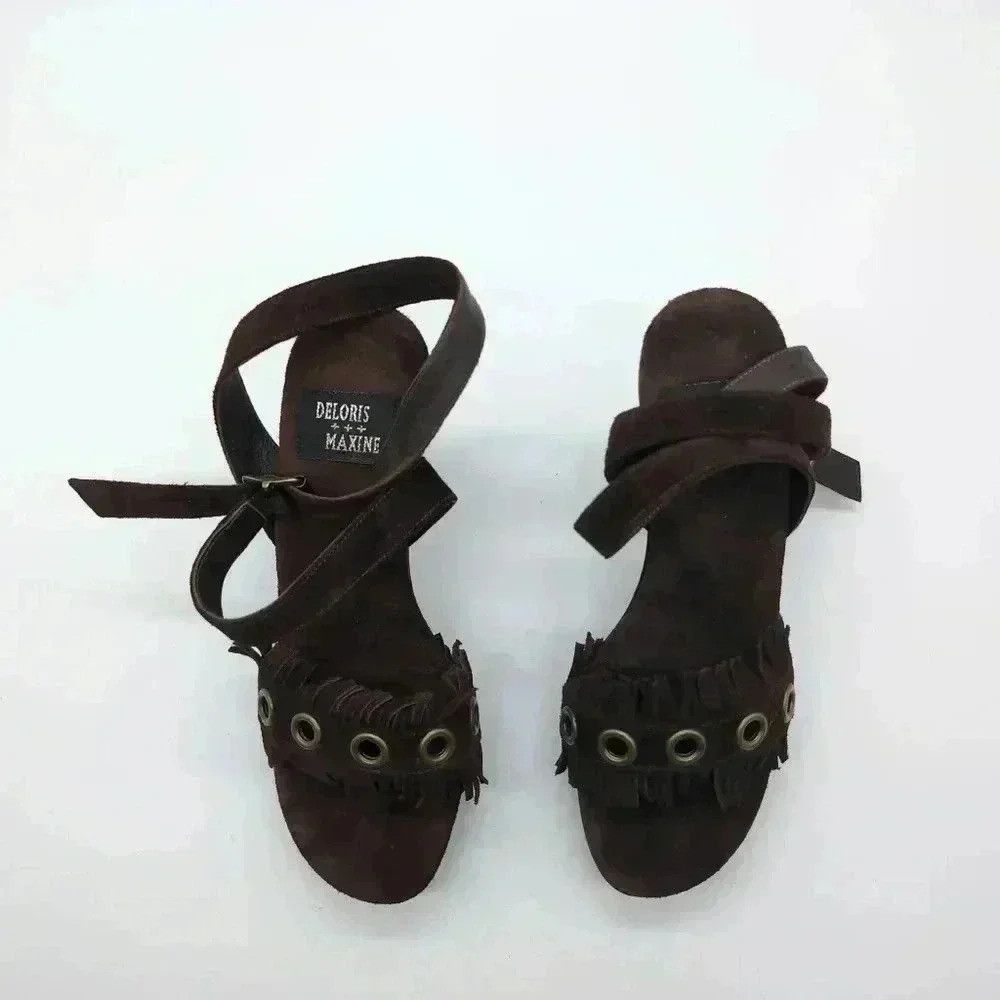 Vintage Delores and Maxine Brandy shoes Brown sz 6 Wood heel strapp Size US 6 / IT 36 - 5 Thumbnail