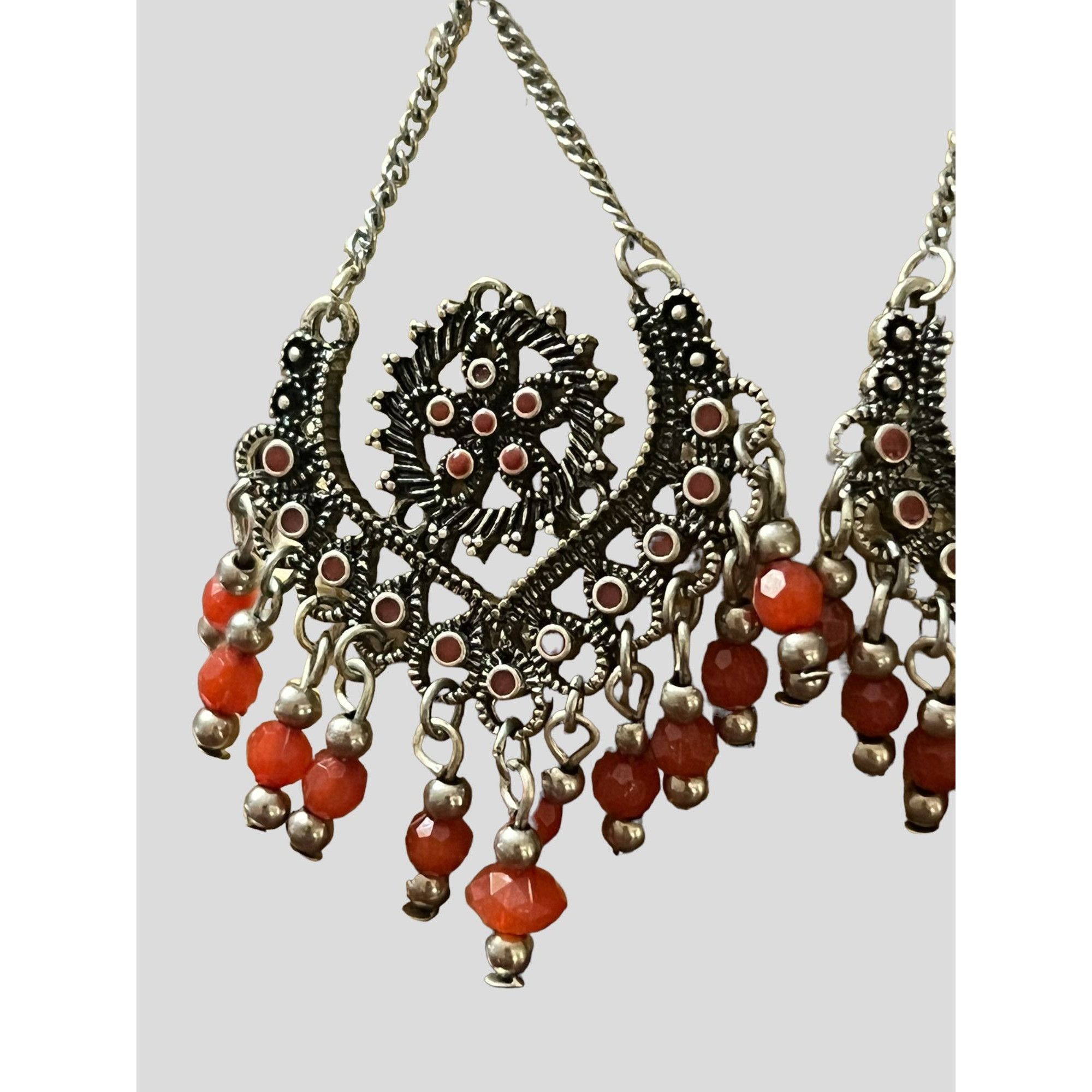 Other Silver tone dangle earrings filagree beads enamel hook boho Size ONE SIZE - 2 Thumbnail