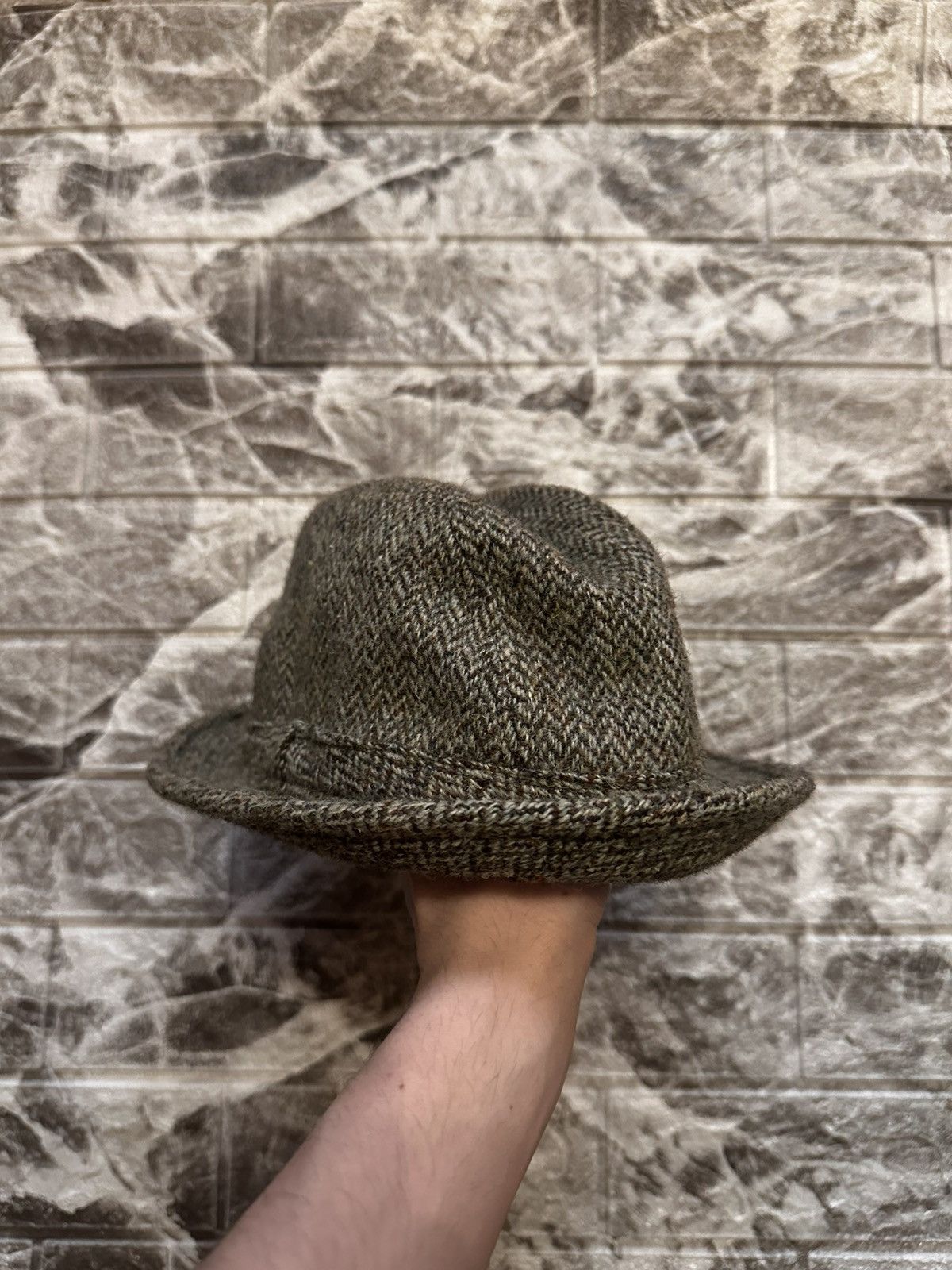 Vintage Harris Tweed Handwoven Wool Fedora Hat Size L Y2K
