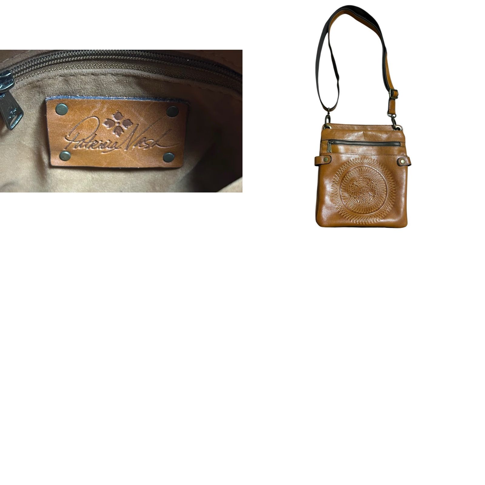 Patricia Nash Patricia Nash Prizzi Tooled Crossbody Leather Purse Women’s Shoulder Bag Tan Brown Geometric Pockets Zipper Size ONE SIZE - 11 Thumbnail