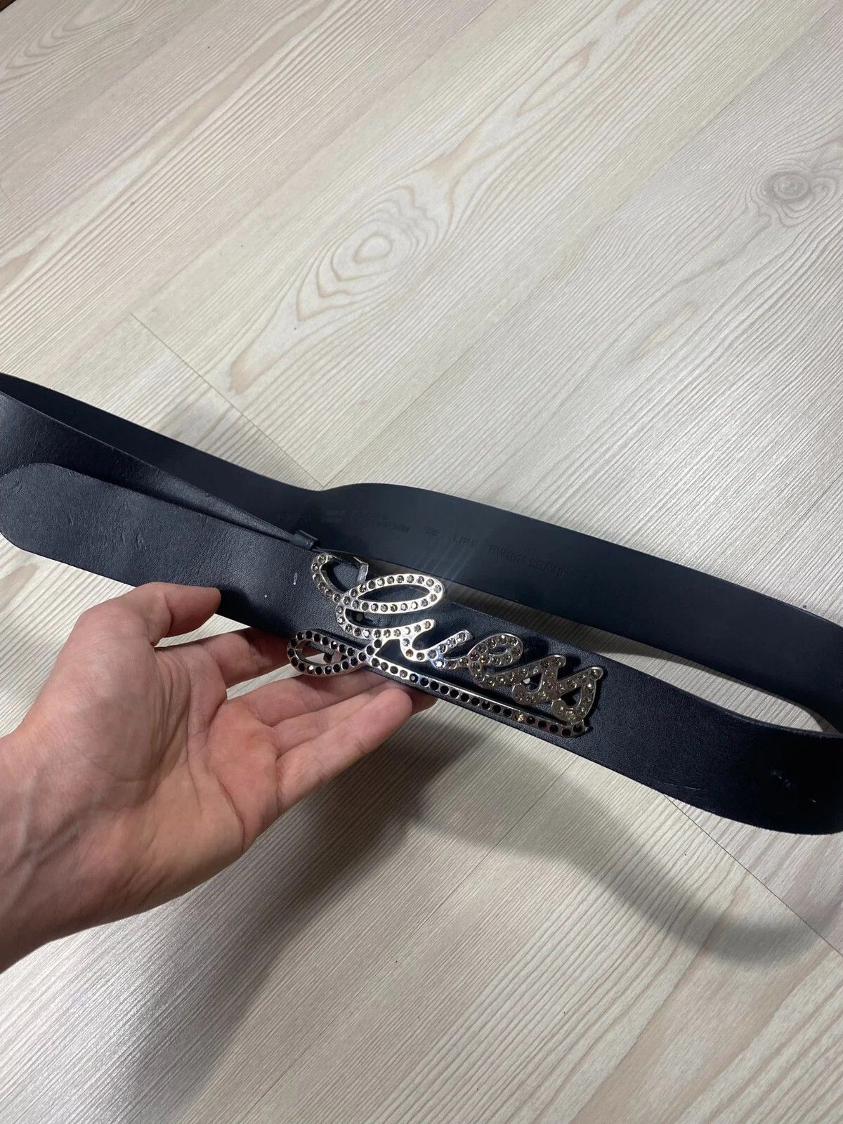 Guess Guess Women's Black Leather Belt with Rhinestone Logo Buckle Size ONE SIZE - 1 Thumbnail