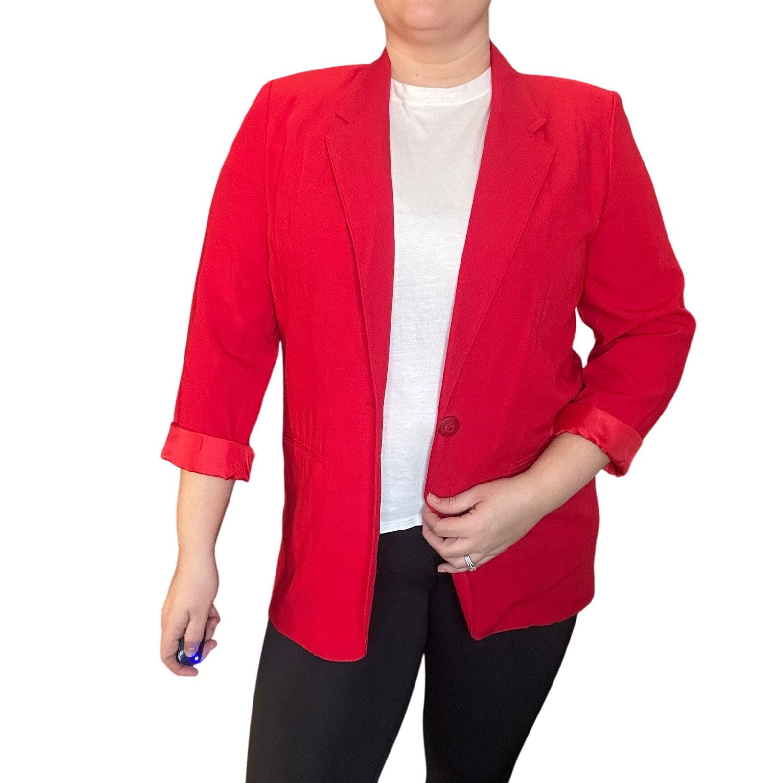 Vintage Cherry Red Vintage Blazer Mid Length 90s One Button Blazer Size XL / US 12-14 / IT 48-50 - 1 Thumbnail