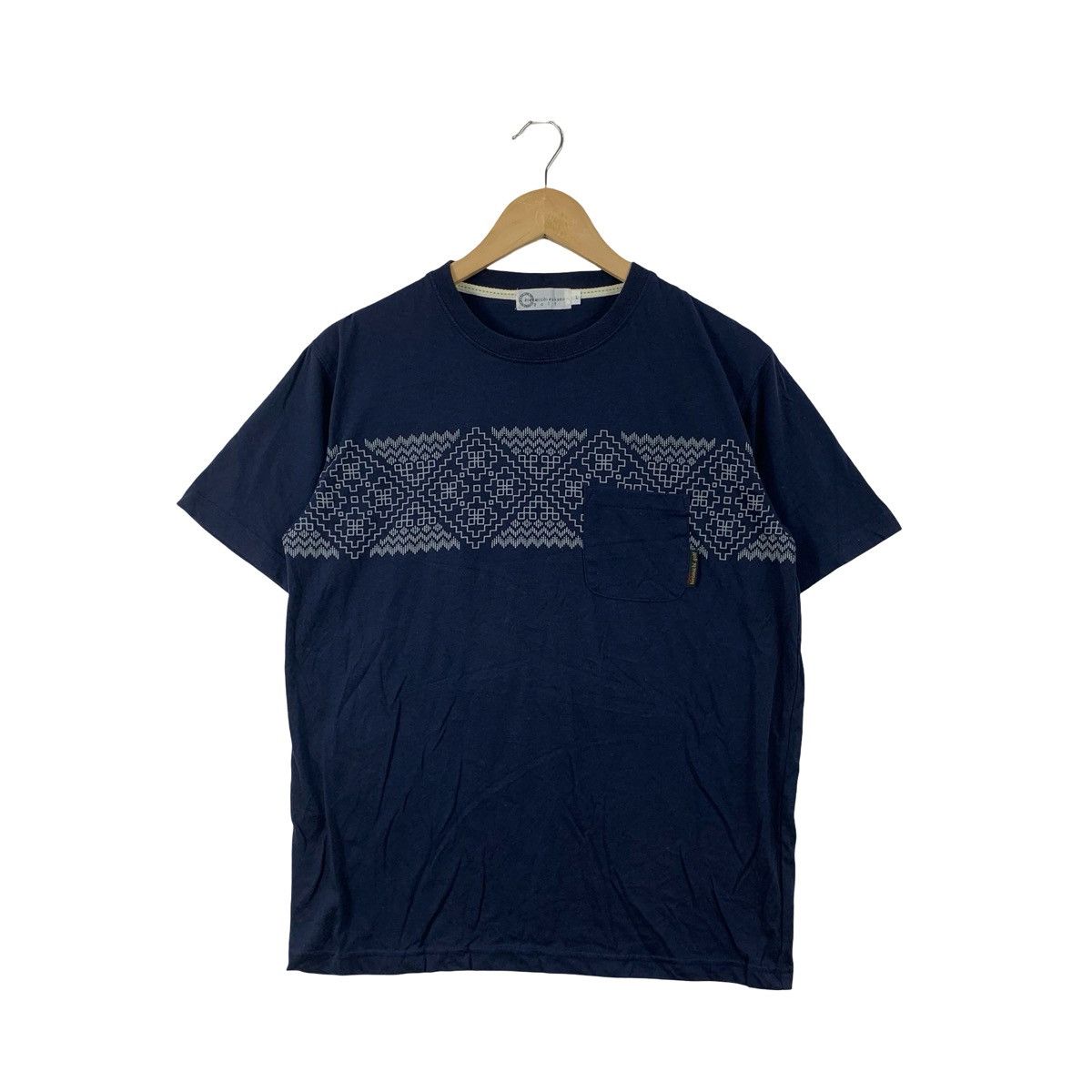 Vintage Vintage Navy Geometric Knit Pattern Pocket Tee Minimal Size US L / EU 52-54 / 3 - 1 Thumbnail
