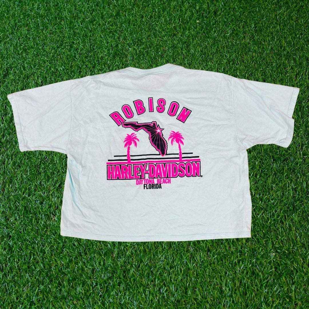 Harley Davidson Vintage 90s Harley-Davidson Beach Cropped Graphic T-shirt Size L / US 10 / IT 46 - 2 Thumbnail