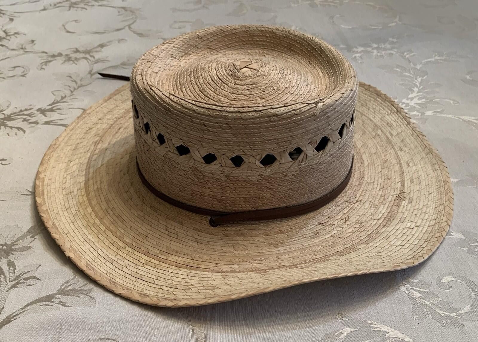 The Unbranded Brand XL Palm Braid Large Brim Gambler Sun Hat w/ Chin Strap Size ONE SIZE - 1 Thumbnail
