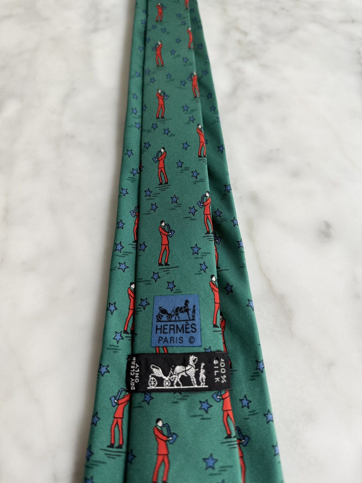 Hermes Hermes Tie 7551 SA Jazz Saxophonist Green 100% Silk MIFrance Size ONE SIZE - 2 Thumbnail
