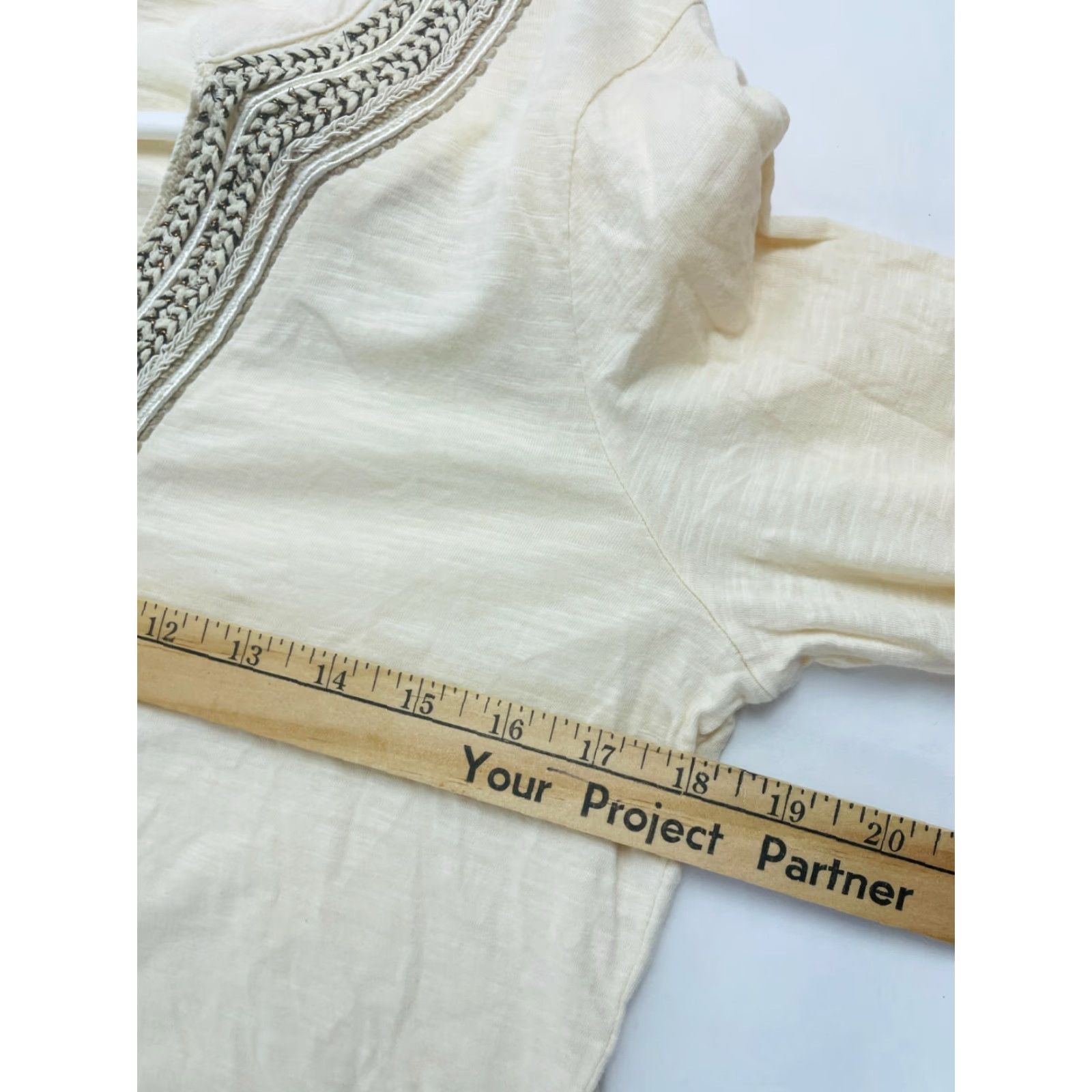 Lucky Brand Lucky Brand Blouse Women's Size S Cream Embroidered w/ Pearls V-Neck Long Sleeve Shirt Size S / US 4 / IT 40 - 7 Thumbnail