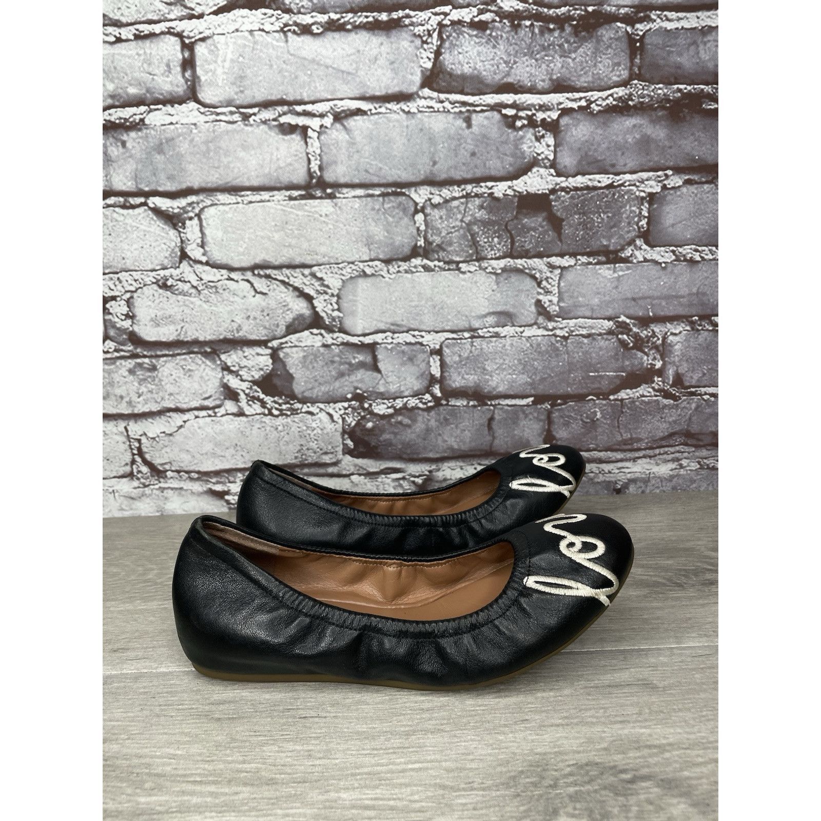 Other Ellen Degeneres ED Love Black Leather Ballerina Flats Shoes Size US 6 / IT 36 - 3 Thumbnail