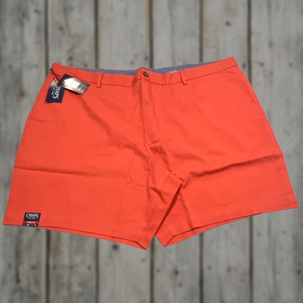 Chaps Chaps Ralph Lauren Men Flat Front 50 Big & Tall 9” Inseam Casual Cotton Blend Coral Stretch Twill Shirt? Size US 34 / EU 50 - 1 Thumbnail