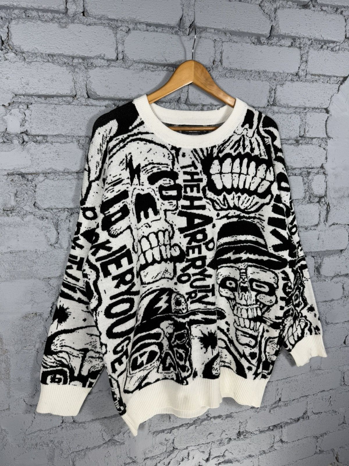 Japanese Brand RARE ! Skeleton Skullpile Anarchy Punk Knitwear Size US XL / EU 56 / 4 - 2 Thumbnail