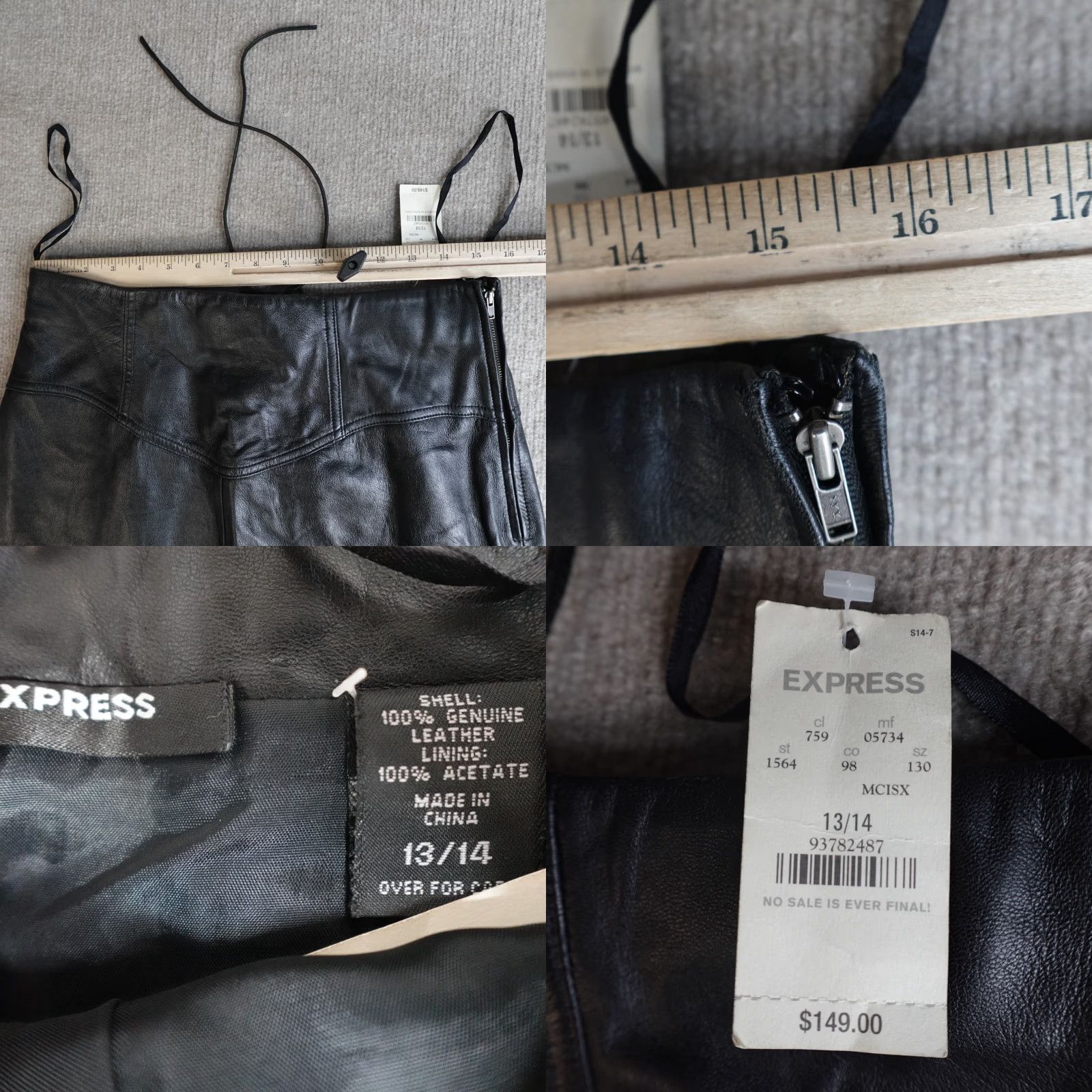 Express VINTAGE Express Womens Skirt 13 Black Solid Pencil Back Lace Leather NEW Y2K Size 34" / US 12 / IT 48 - 8 Thumbnail