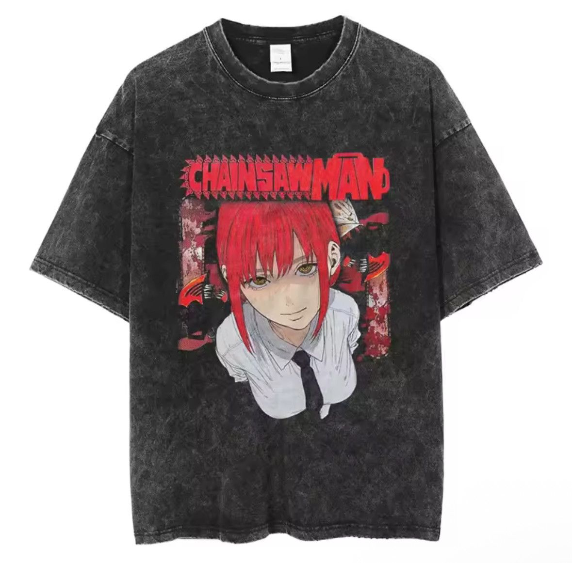 Japanese Brand Anime Chainsaw Man Sexy Girl Cosplay Print Washed T-Shirt Size US XL / EU 56 / 4 - 1 Thumbnail