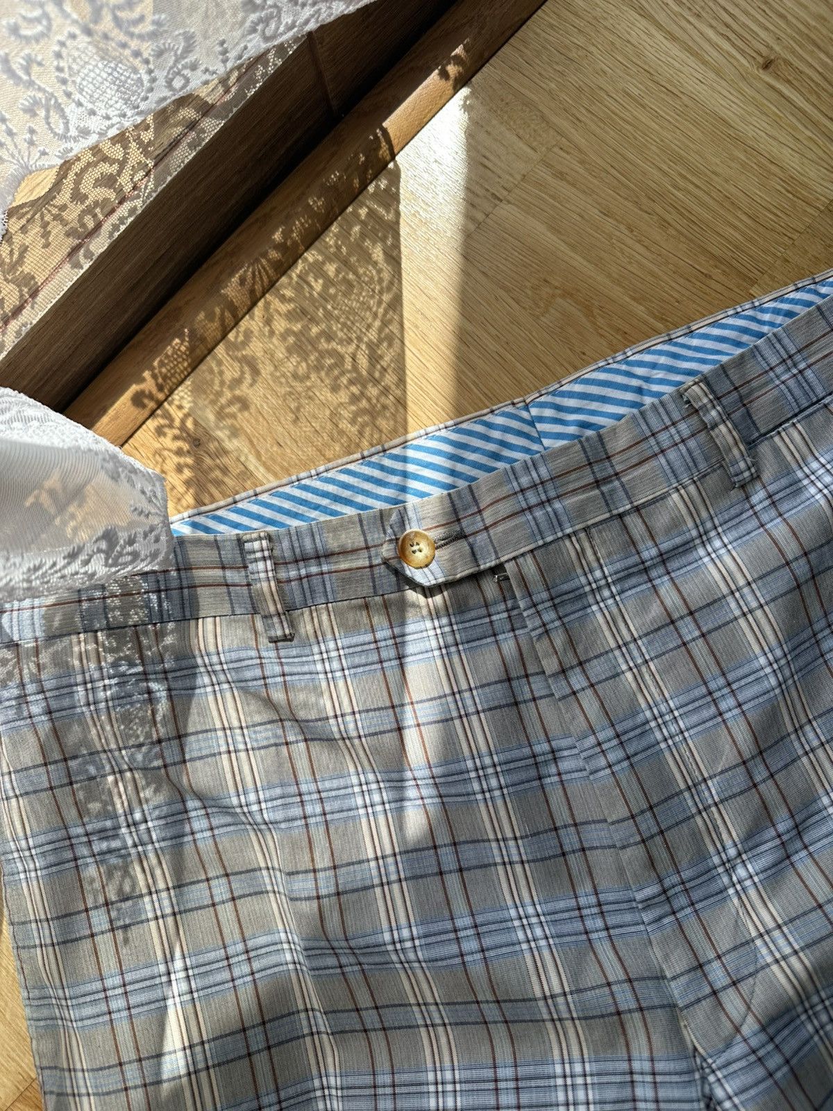 Etro × Vintage ETRO Plaid Gray Blue Wool Blend Dress Pants Made In Italy Size US 42 / EU 58 - 6 Thumbnail
