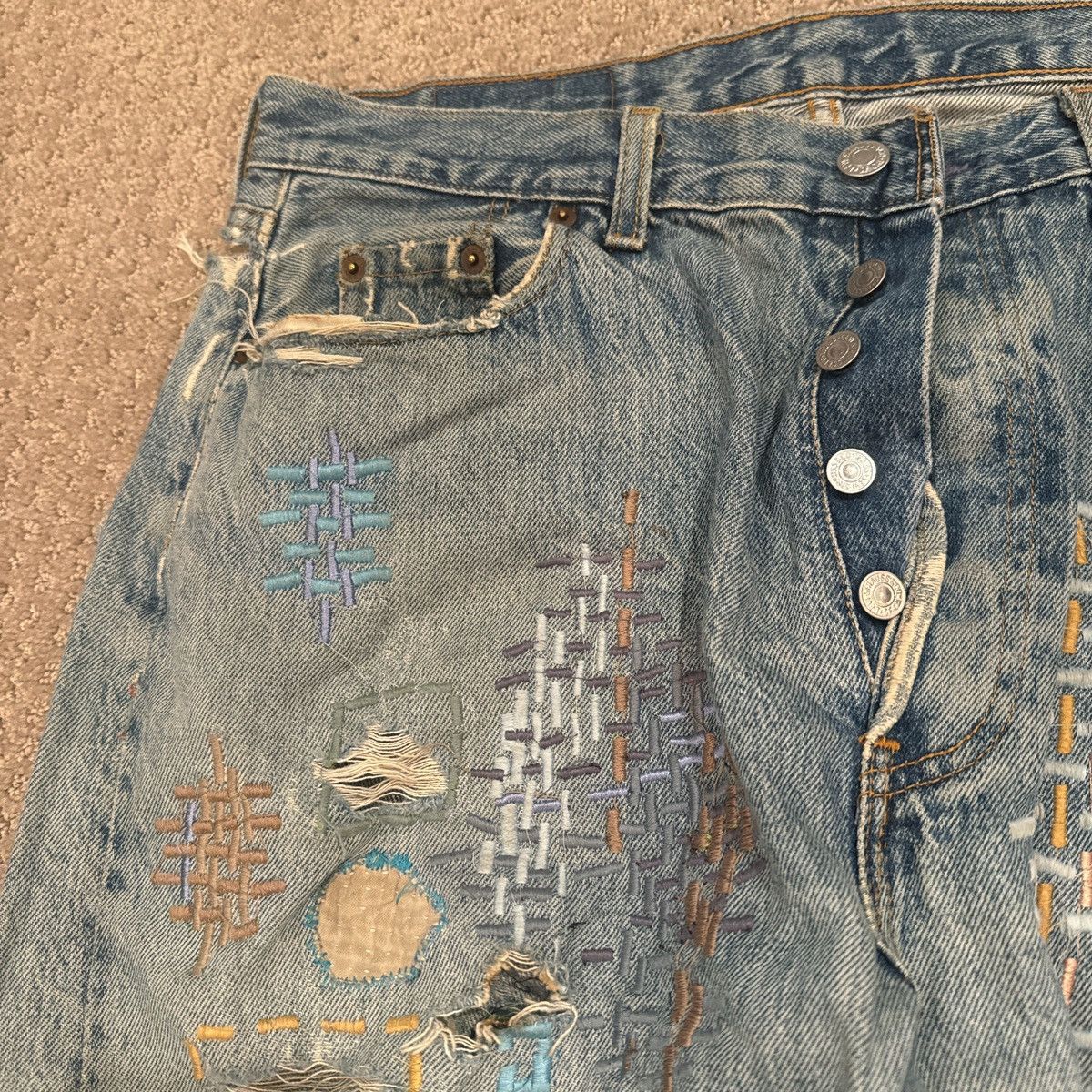 Kentucky Boy Tyler Very Folky Mock Mend Jeans Size US 31 - 4 Thumbnail