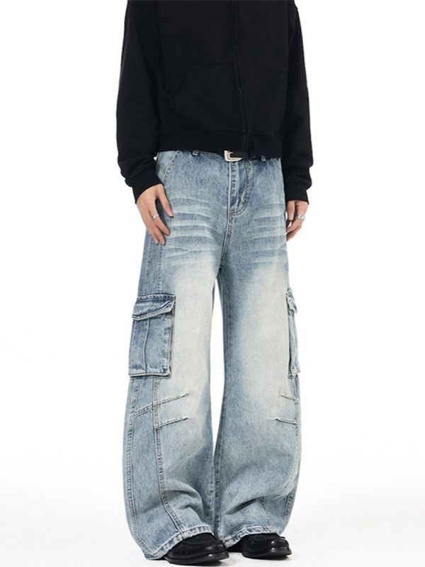 Japanese Brand Washed distressed baggy multi-pocket cargo scimitar jeans Size US 32 / EU 48 - 4 Thumbnail