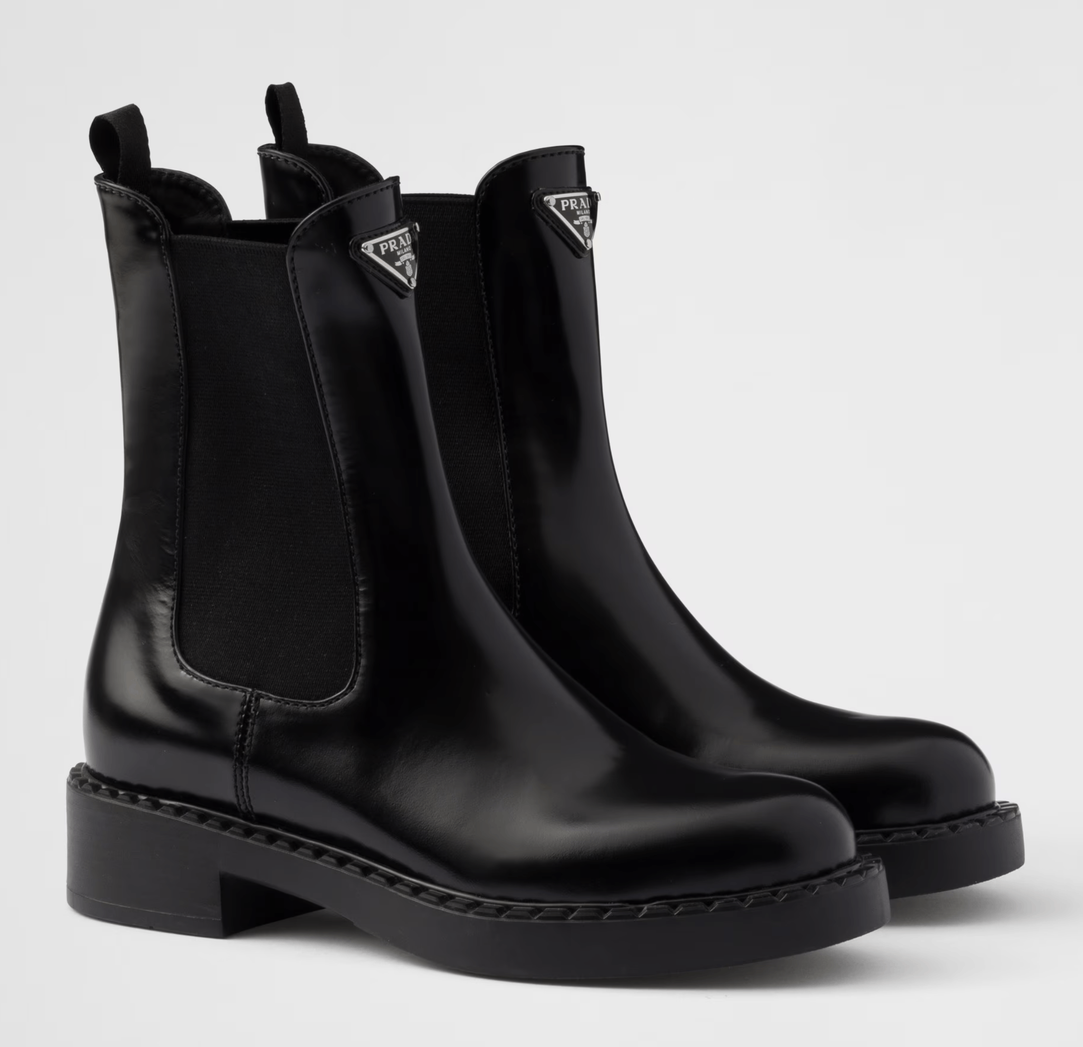 Prada Chocolate Pull On Chelsea Ankle Mid Calf Boot