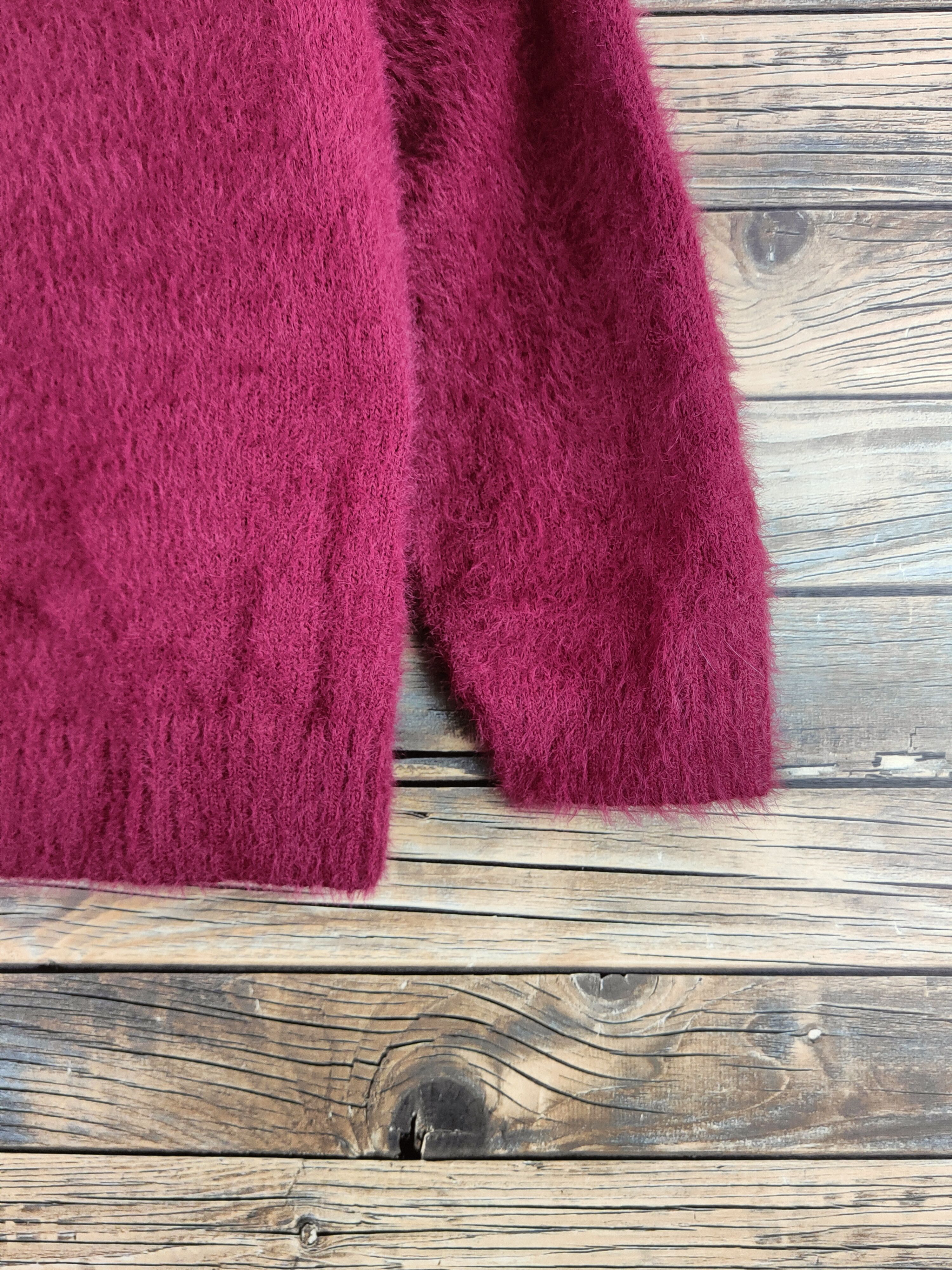 Japanese Brand DL Nano Maroon Fur Mohair shaggy Knitwear #46-536 Size S / US 4 / IT 40 - 6 Thumbnail
