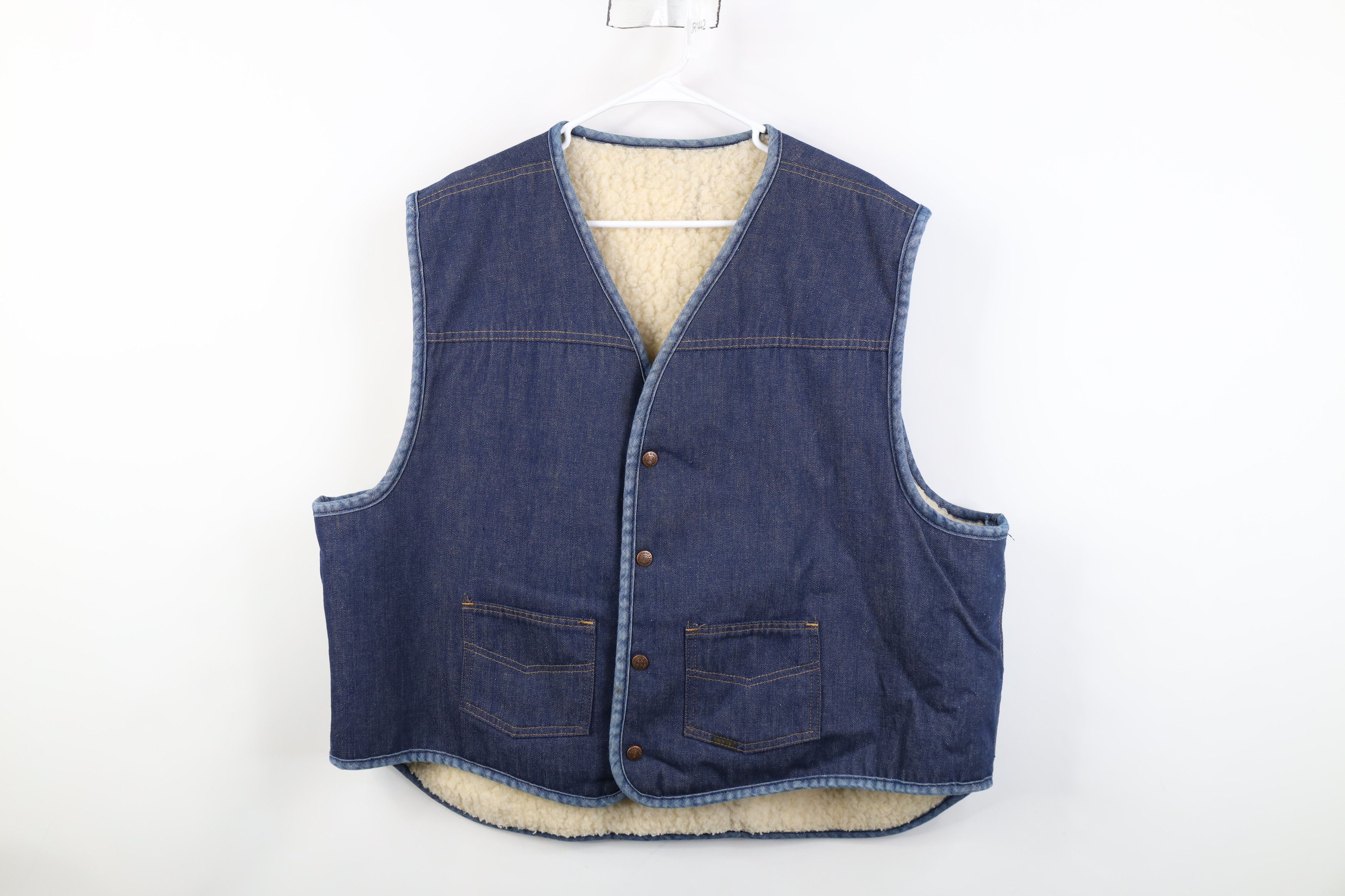 Vintage Vintage 60s 70s Streetwear Western Fleece Denim Vest Jacket Size US XXL / EU 58 / 5 - 1 Thumbnail