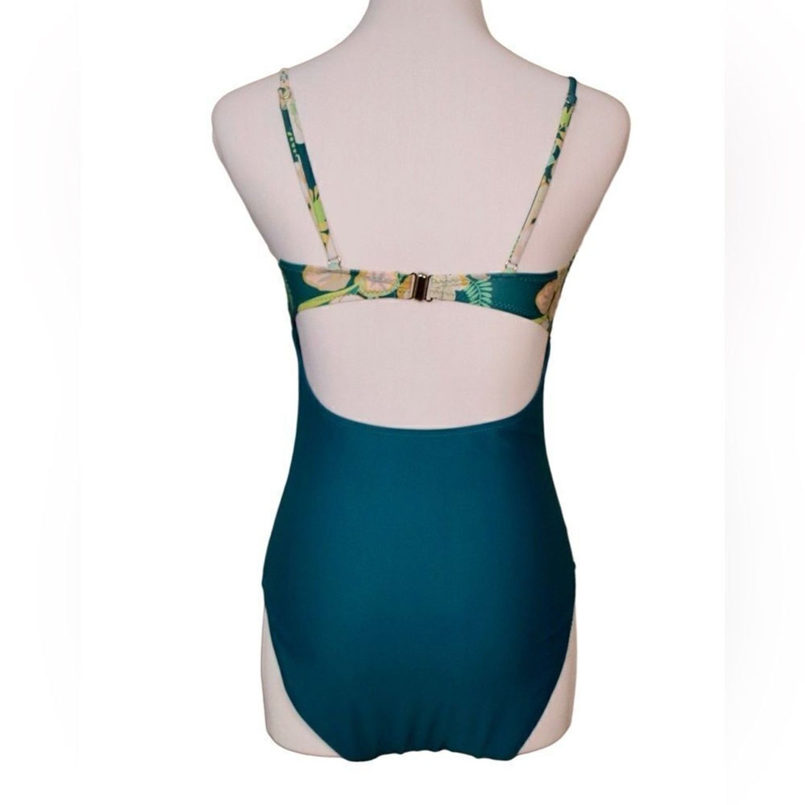 Other Tropical Floral Open Tummy Teal Moderate 1pc Swimsuit SMALL Size S / US 4 / IT 40 - 2 Thumbnail