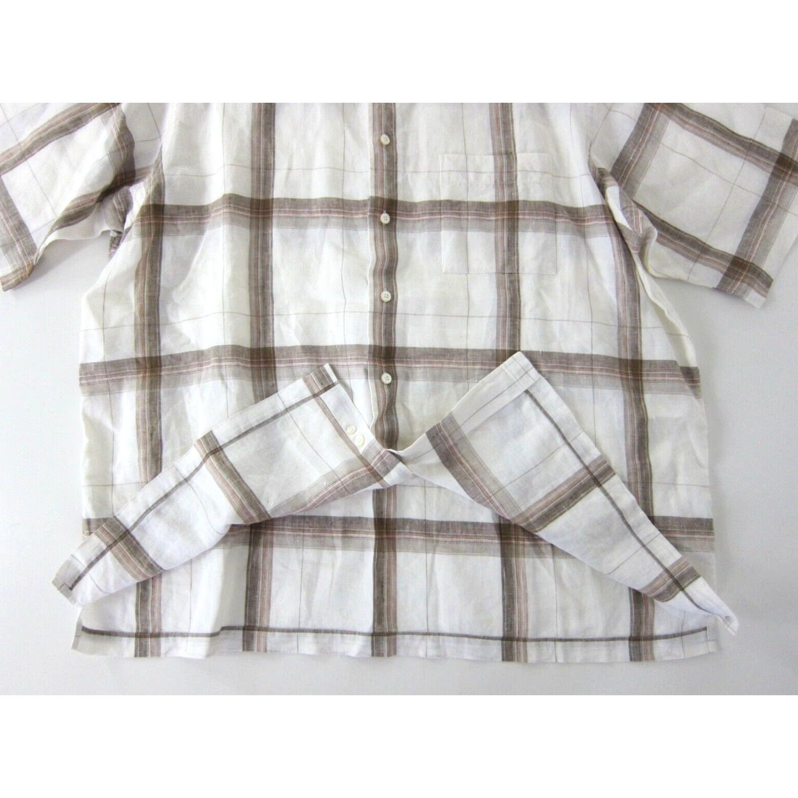Vintage Turnbury Shirt XL 100% Linen Plaid Short Sleeve Collared Button-Up Mens Brown White Orange Plaid Shirt XL Size US XL / EU 56 / 4 - 5 Thumbnail