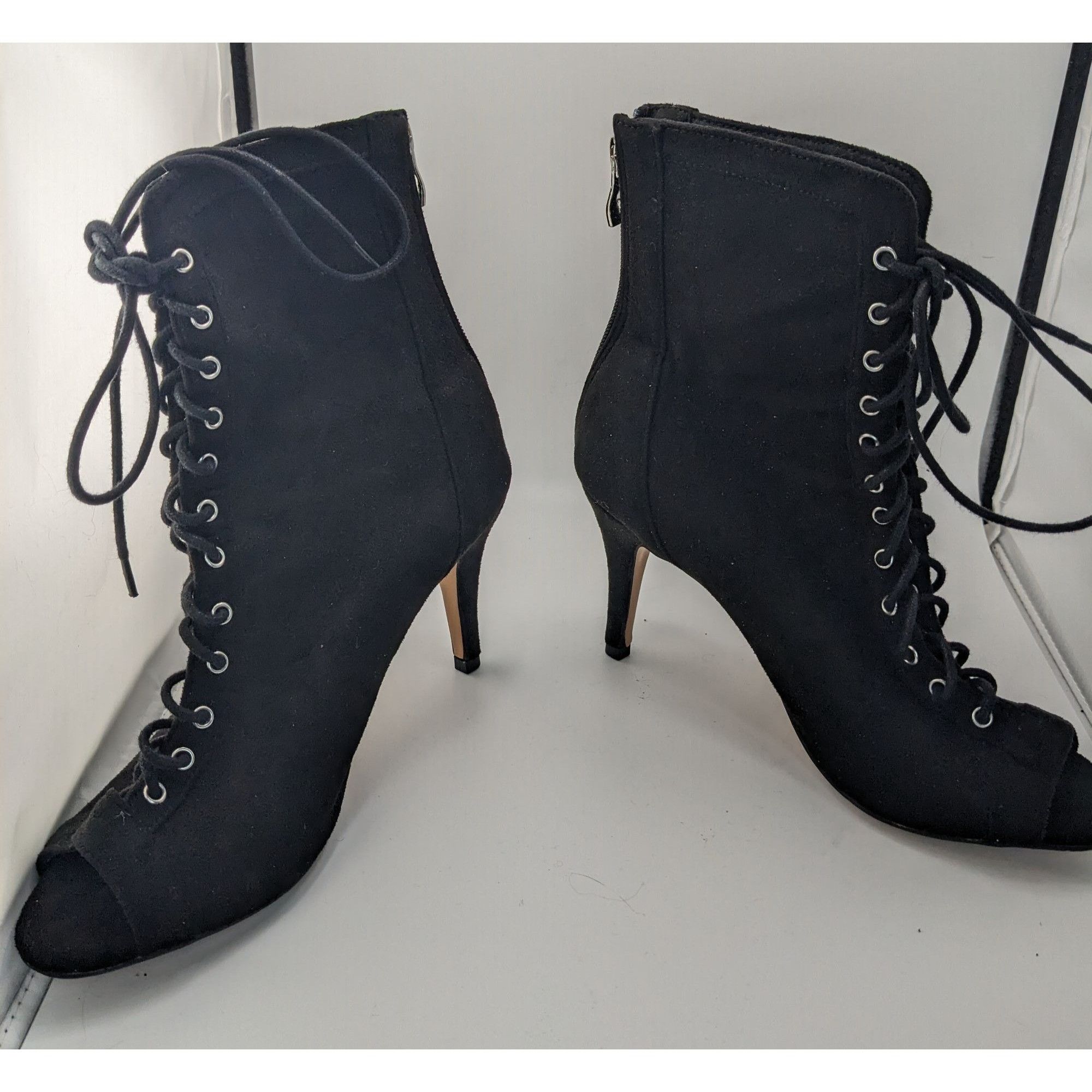 Other Burju Gothic Black Lace-Up Peep Toe Heeled Booties Size 9 Su Size US 9 / IT 39 - 1 Thumbnail