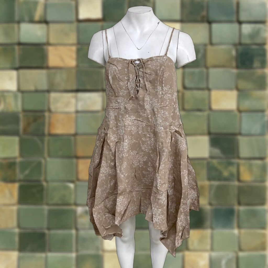 BY ANTHROPOLOGIE Corset Seamed Mini Dress Women 2X Beige Plus Linen Short Dress NPS vs-149151 Behav?