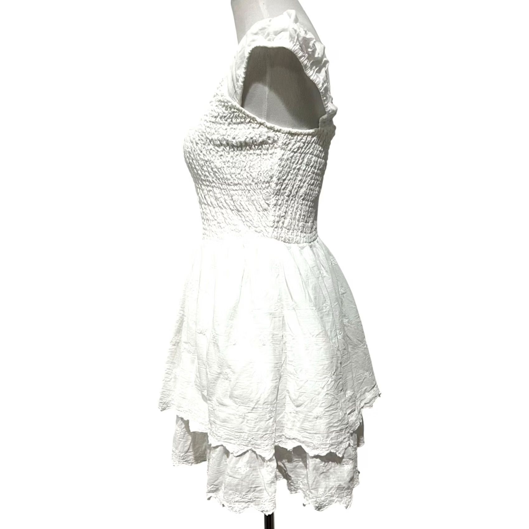 American Eagle Outfitters American Eagle Women's S White Cotton Gauze Smocked Mini Dress Fairy Casual Size S / US 4 / IT 40 - 3 Thumbnail