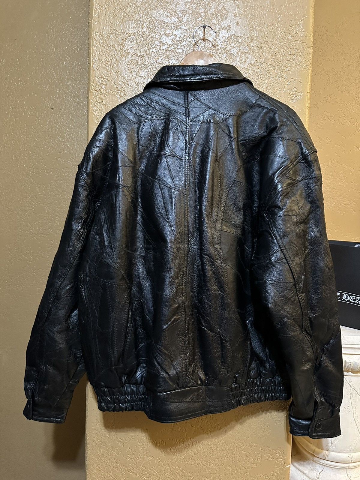 Vintage 🪡 Vintage Black Leather Patchwork Bomber Jacket Size US XL / EU 56 / 4 - 9 Thumbnail