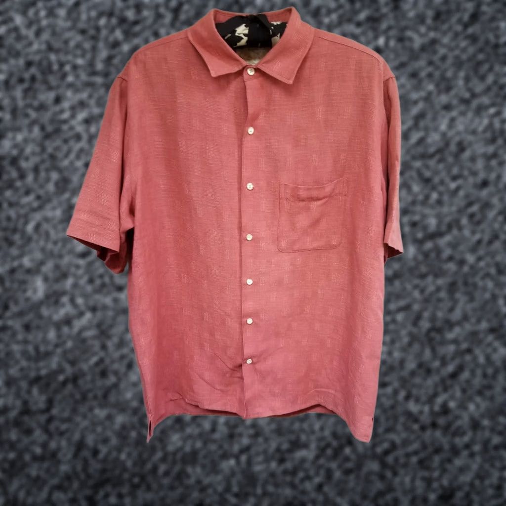 Tasso Elba Tasso Elba Island Button Down Top Medium Orange Crosshatch Silk Blend Mens Size US M / EU 48-50 / 2 - 1 Thumbnail