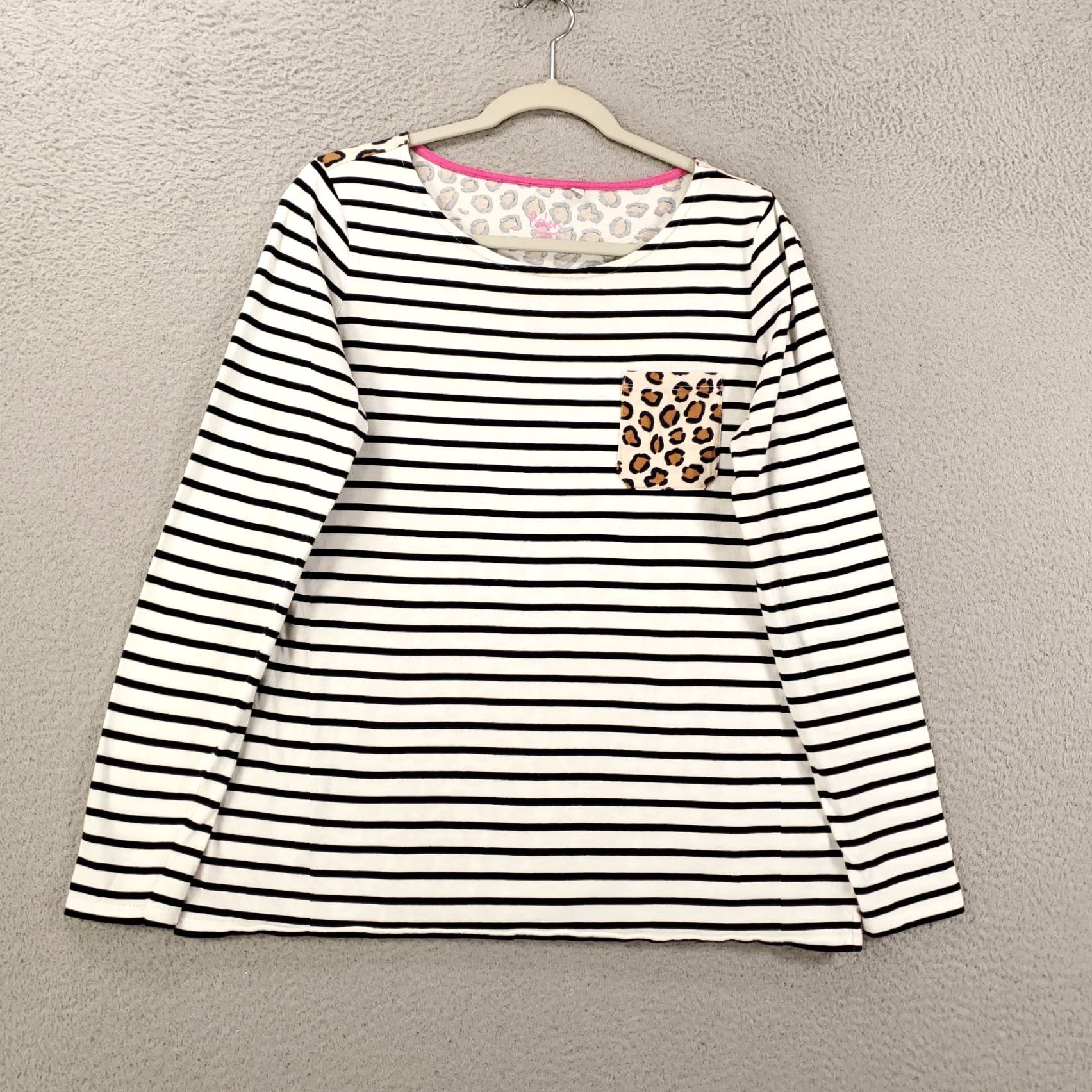 Boden Boden Leopard Print Back Striped Front Mixed Print Top Womens 12 Multicolor Knit Cotton Blouse Size XL / US 12-14 / IT 48-50 - 3 Thumbnail