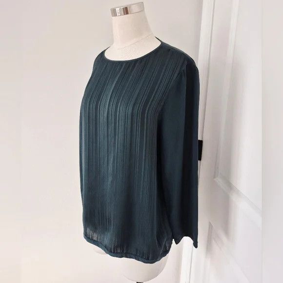 Reiss Adina Pintuck Forest Green Silk Long Slv Blouse Fall Spring Size M / US 6-8 / IT 42-44 - 4 Thumbnail