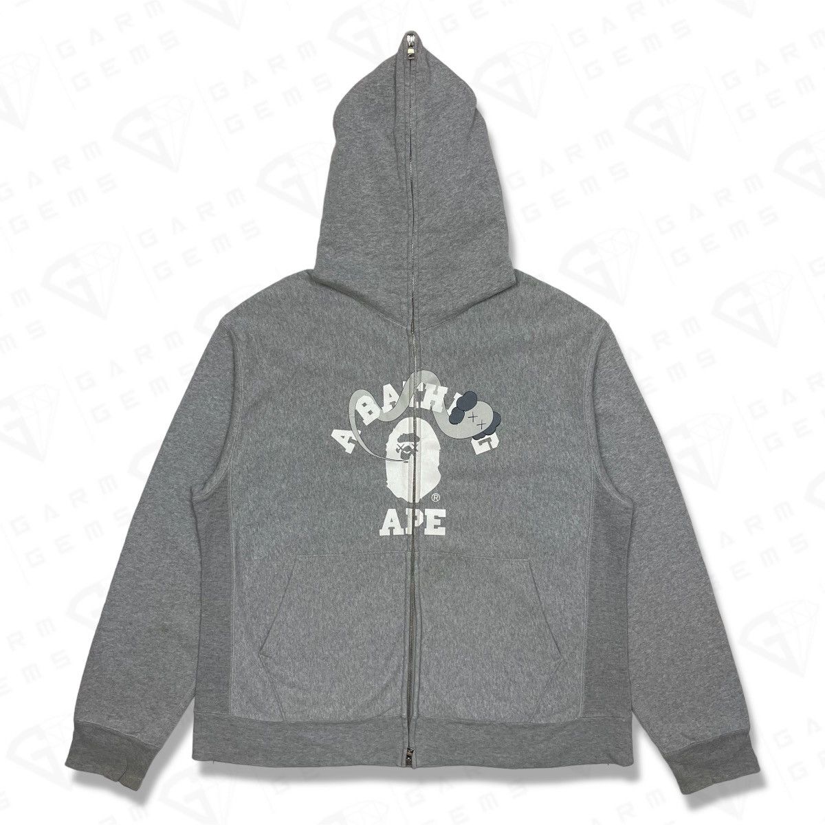 Kaws Bape Zip BAPE × KAWS Bendy College Logo Full Zip Hoodie APE NIGO