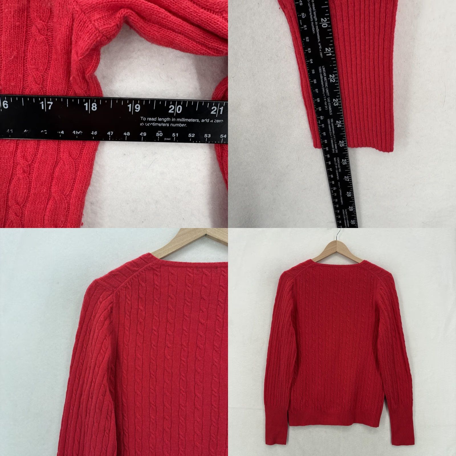 J.Crew J.CREW Sweater Womens Red Cable-Knit V-Neck Wool Cashmere Raglan Pullover Size L / US 10 / IT 46 - 8 Thumbnail