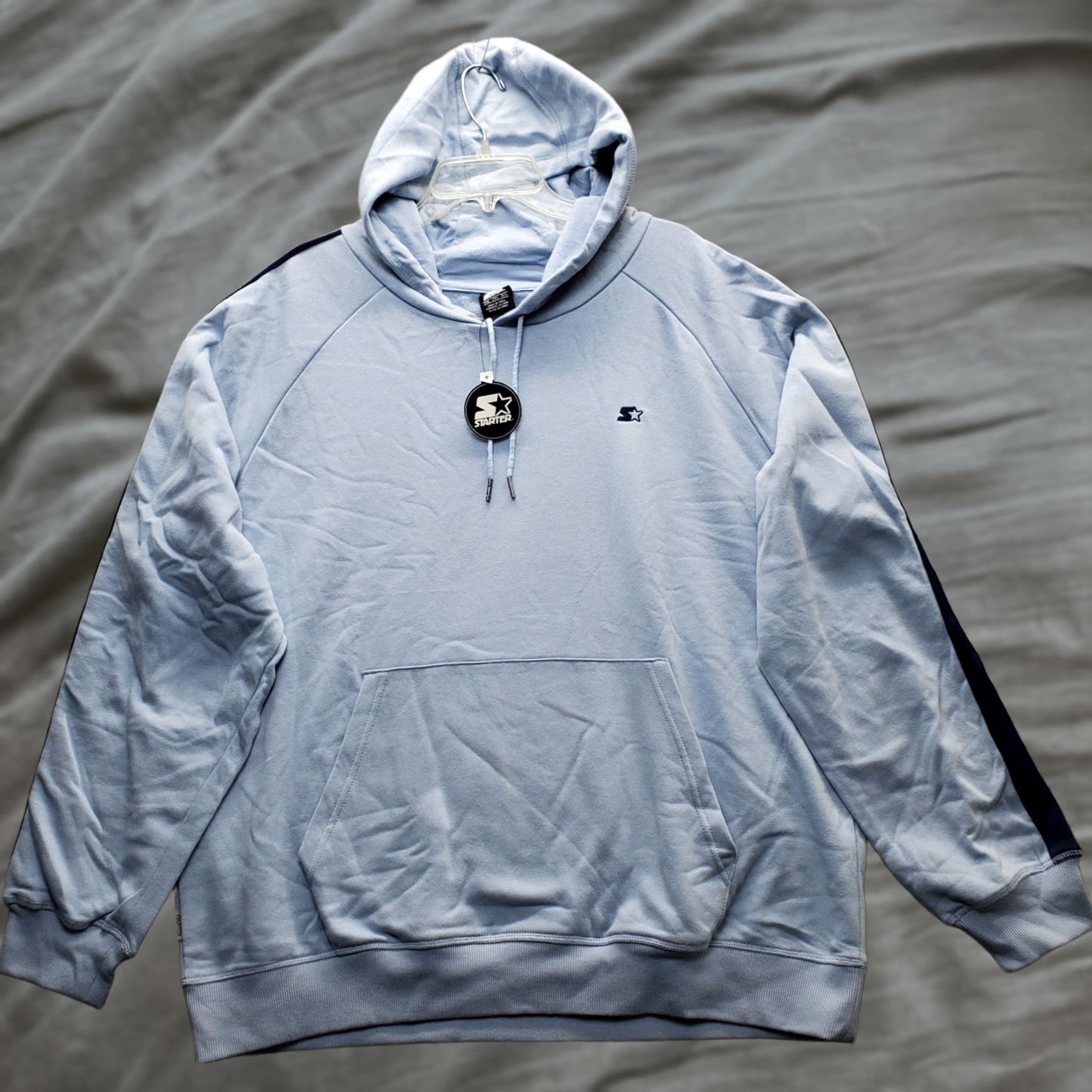 Starter Starter Hoodie Mens 2XL Blue Pullover Raglan Sleeve Kangaroo Pocket Fleece Lined Cotton Shirt Hoodie Size US XXL / EU 58 / 5 - 1 Thumbnail