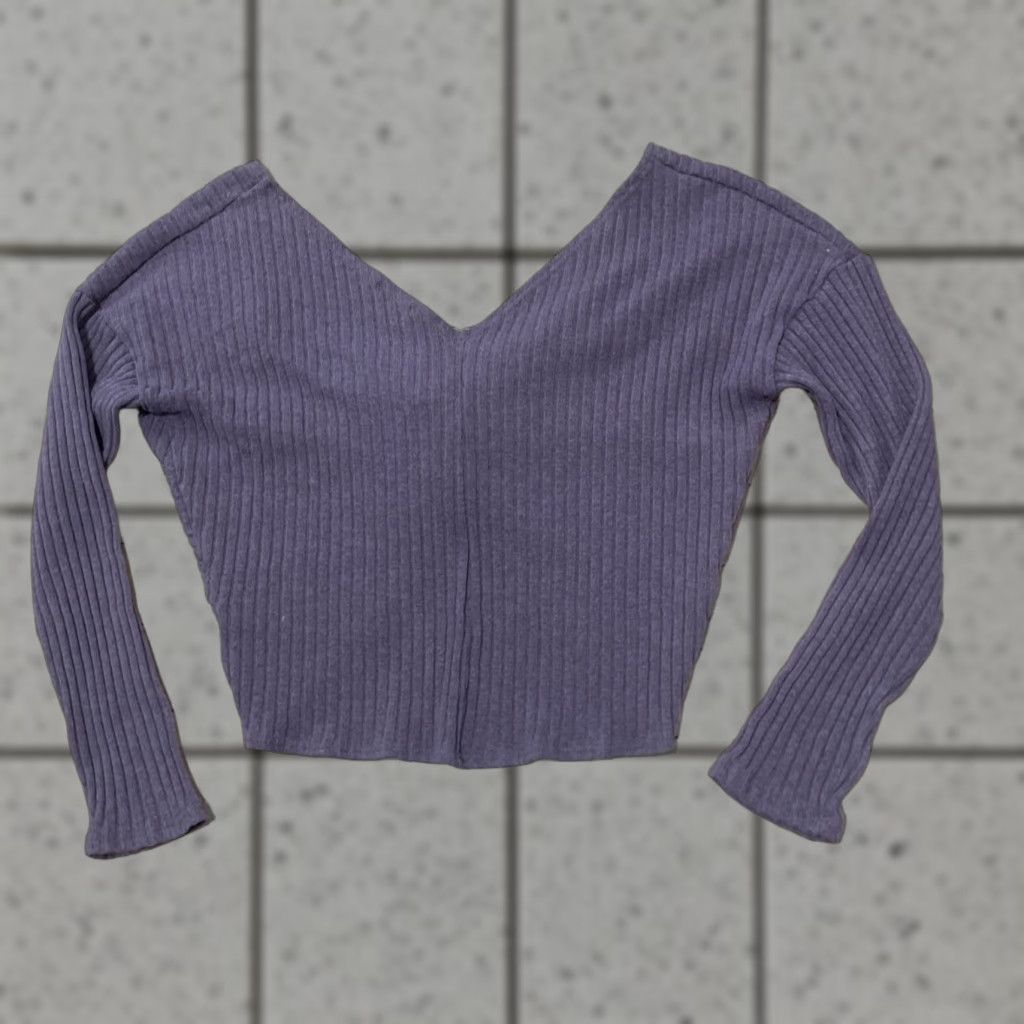 Fashion Nova Fashion Nova Womens Twist Sweater Crop Ribbed V-Neck Dolman Sleeve Purple XS Size XS / US 0-2 / IT 36-38 - 1 Thumbnail