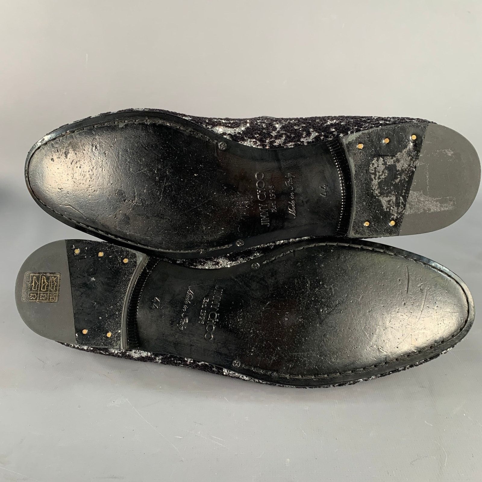 Jimmy Choo 11 Velvet Glitter Devore Sloan Black Silver Slip On Loafers Size US 11 / EU 44 - 6 Thumbnail