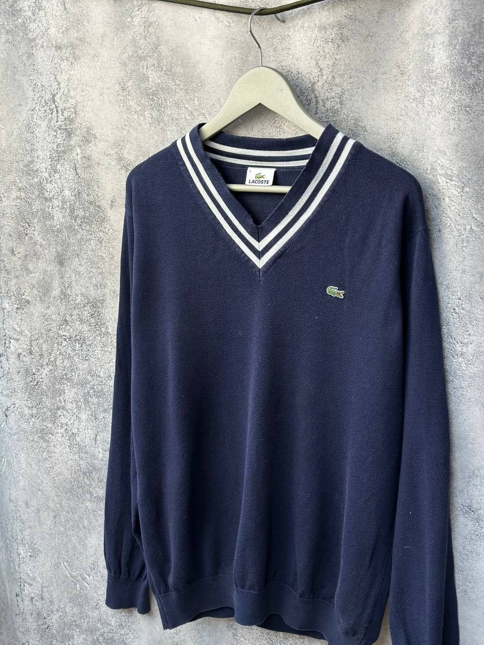 Lacoste Lacoste V-Neck Striped Sweater Vintage Navy Pullover Size US XXL / EU 58 / 5 - 1 Thumbnail