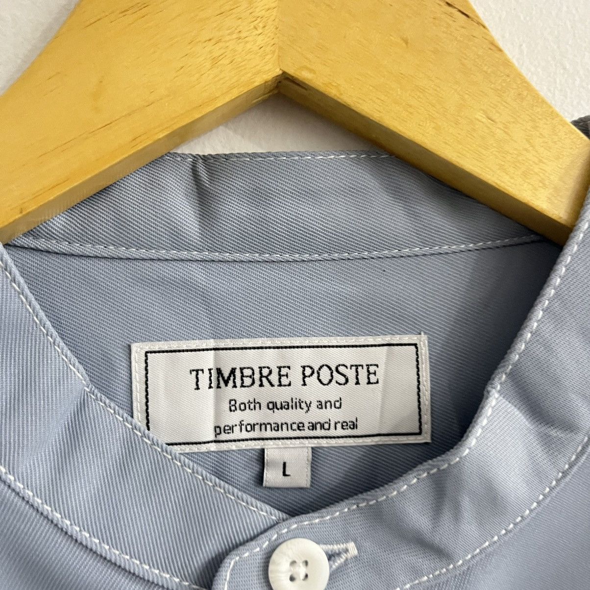 Japanese Brand Timbre Poste Blue With Contrast Stitch Stand Collar Shirt Size US L / EU 52-54 / 3 - 3 Thumbnail
