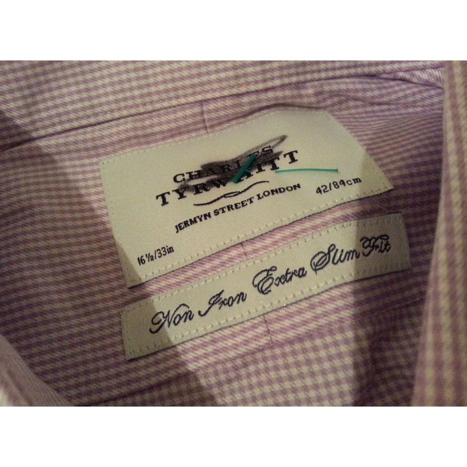 Charles Tyrwhitt VINTAGE Charles Tyrwhitt Dress Shirt Mens 16.5 33 Purple Cotton Size 46R - 4 Thumbnail