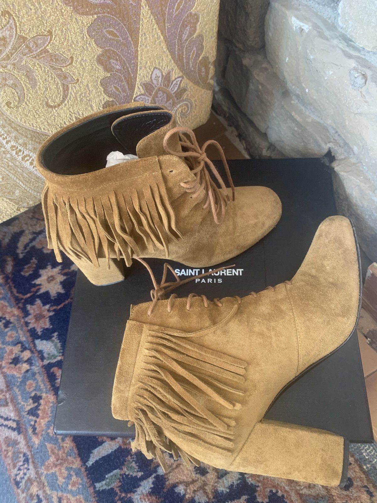 Saint Laurent Paris Mustard ankle boots in suede Saint Laurent Size US 6 / IT 36 - 1 Thumbnail